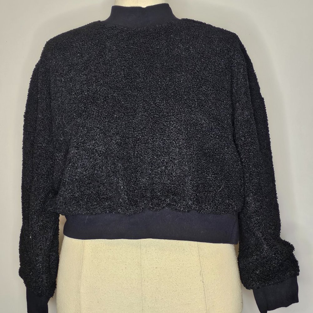 Cropped mock neck curly fuzz sweater